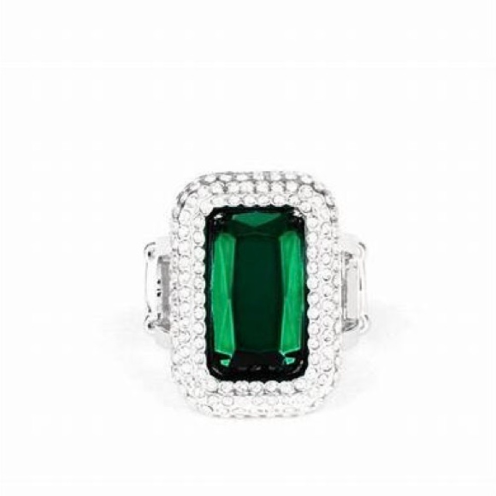 *Large white and green rhinestones ring.